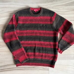 Supreme Men's Crewneck Sweater - Red, Black and Brown Stripes